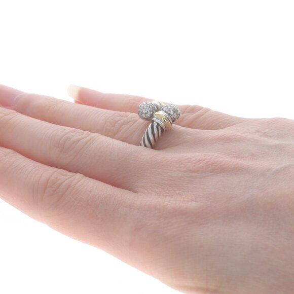 David Yurman Cable Pave Diamond Bypass Ball Ring - Sterling 925 Yellow Gold 18k - Picture 4 of 6